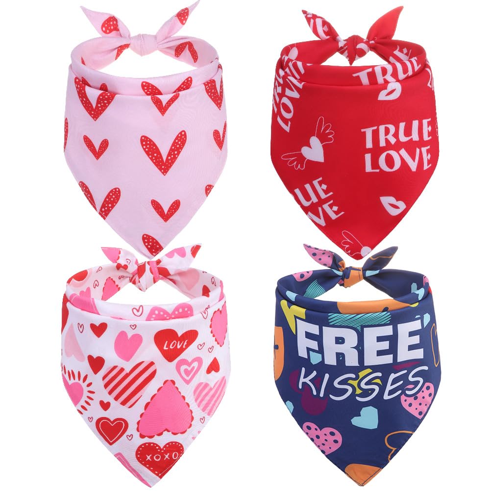 Valentine's Dog Bandanas — Reversible, 4-Pack