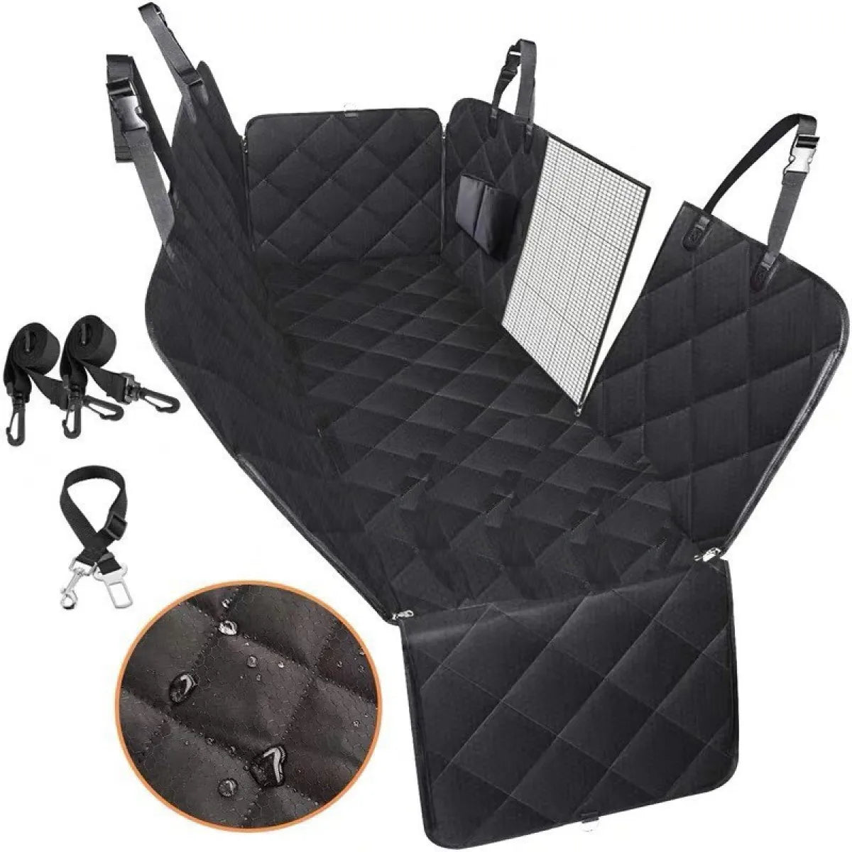 Dog Car Seat Cover — Waterproof Hammock with Mesh Window & Pocket