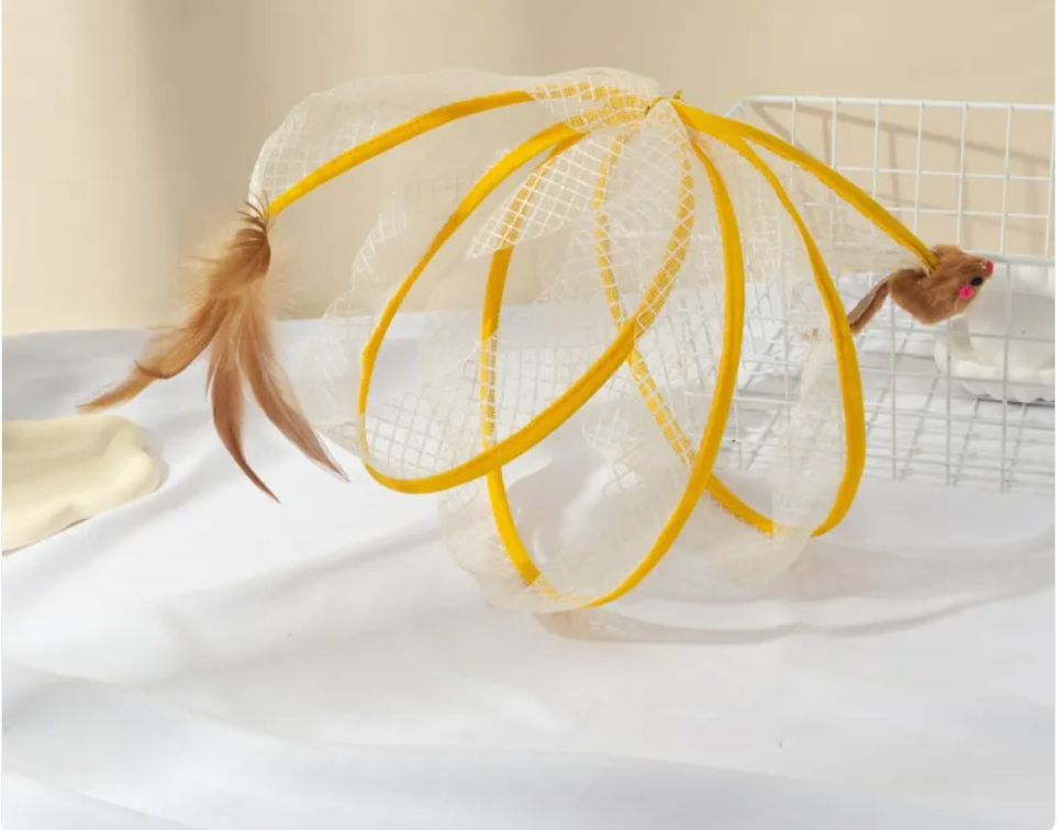 Interactive Cat Tunnel with Feather Toy — Collapsible Play Tube