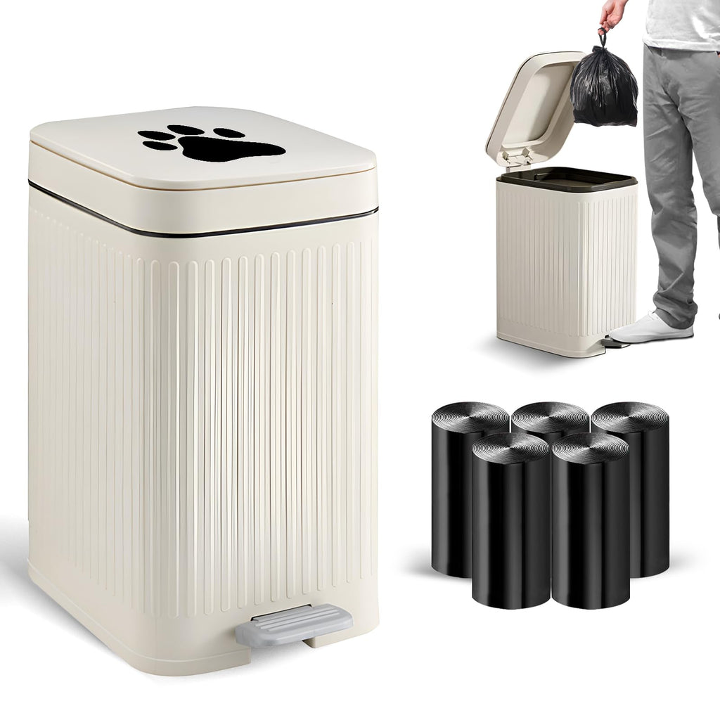 Kopuncare Dog Poop Trash Can Outside 5L/1.3 Gal Dog Waste Trash Can with Lid Foot Pedal Outdoor Dog Poop Trash Can with 100 Dog Waste Bags Dog Waste Container for Bathroom Garden