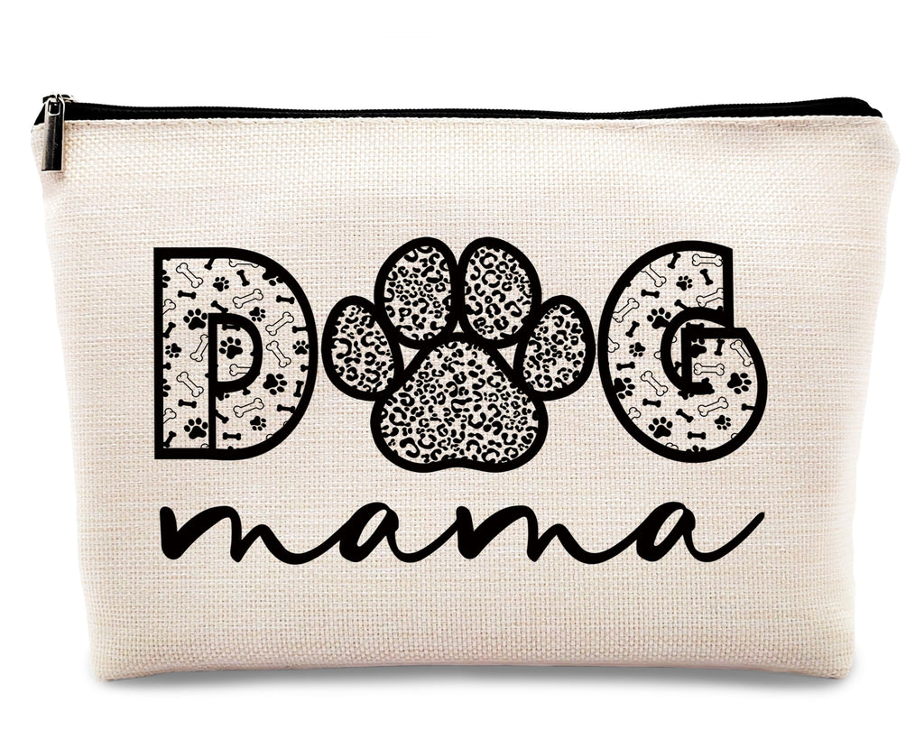 Dog Mom Linen Makeup Bag — Zip Travel Pouch