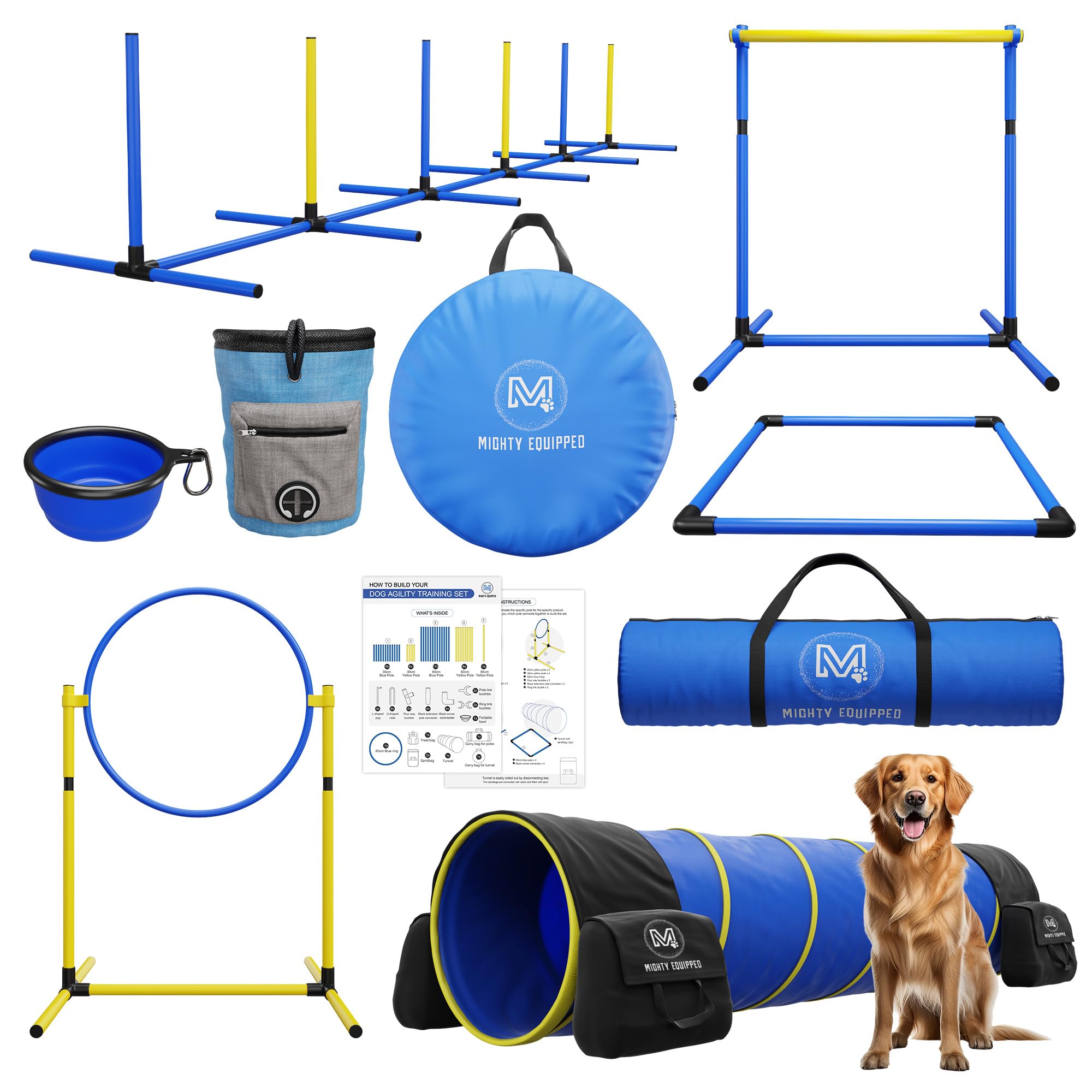 Dog Agility Course Set — Tunnel, Weave Poles & Jumps