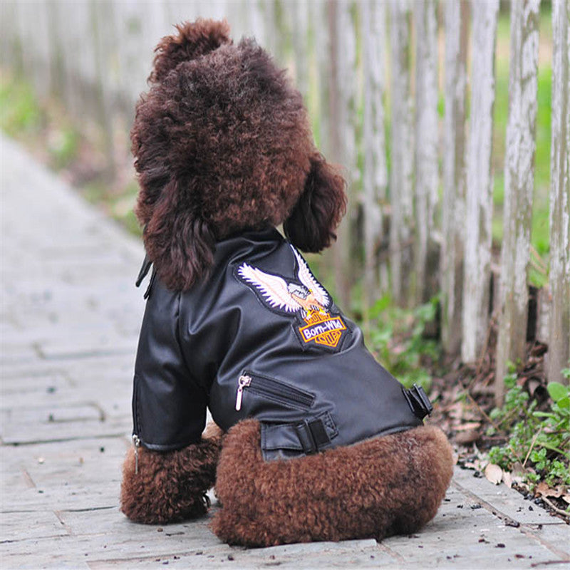 Embroidered PU Leather Dog Jacket — Eagle Biker Coat