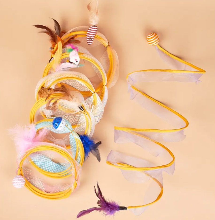Interactive Cat Tunnel with Feather Toy — Collapsible Play Tube