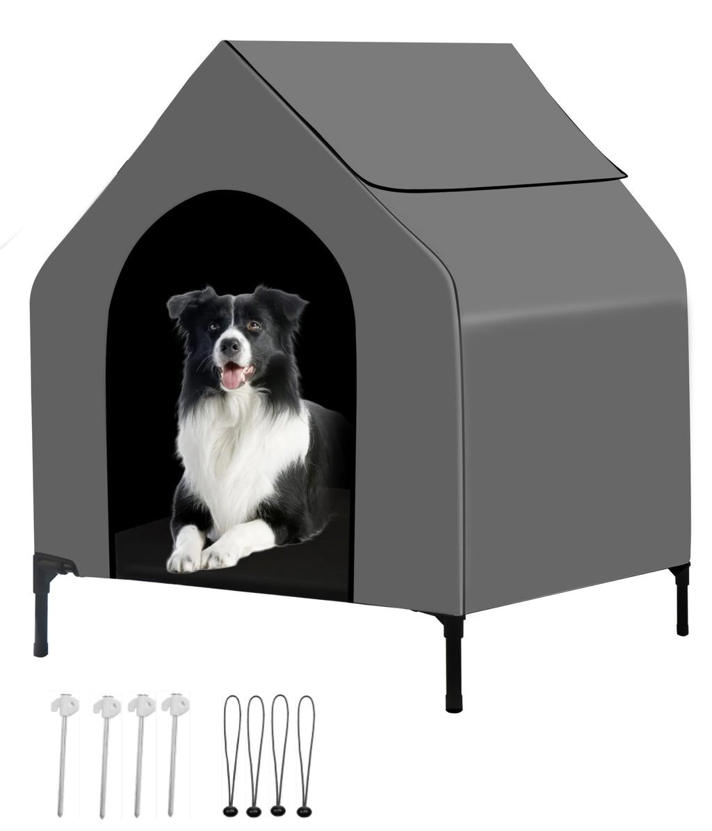 Elevated Outdoor Dog House — Waterproof with Canopy, 36 in