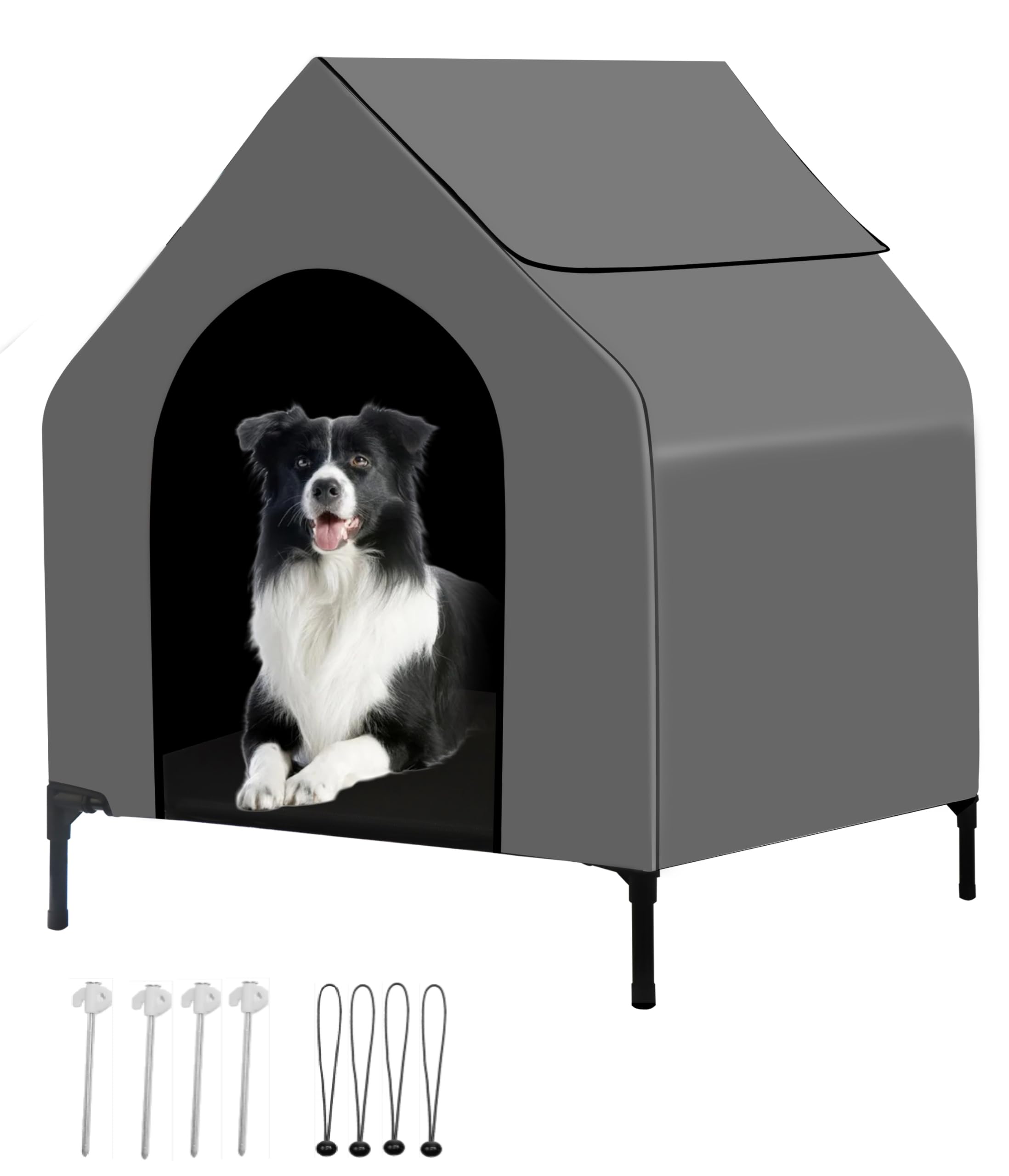 Elevated Outdoor Dog House — Waterproof with Canopy, 36 in