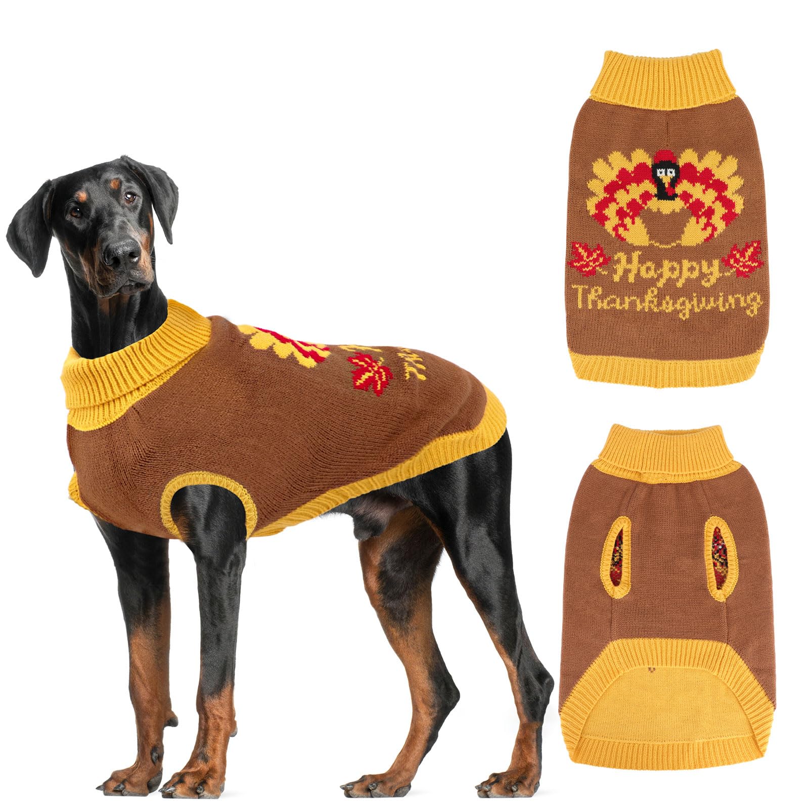 Thanksgiving Turkey Knit Dog Sweater — Turtleneck