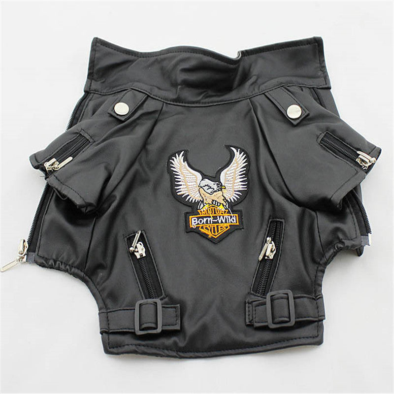 Embroidered PU Leather Dog Jacket — Eagle Biker Coat