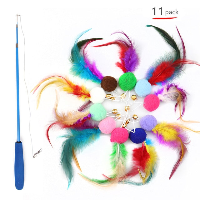 Retractable Cat Feather Teaser — Extendable Wand for Indoor Cats