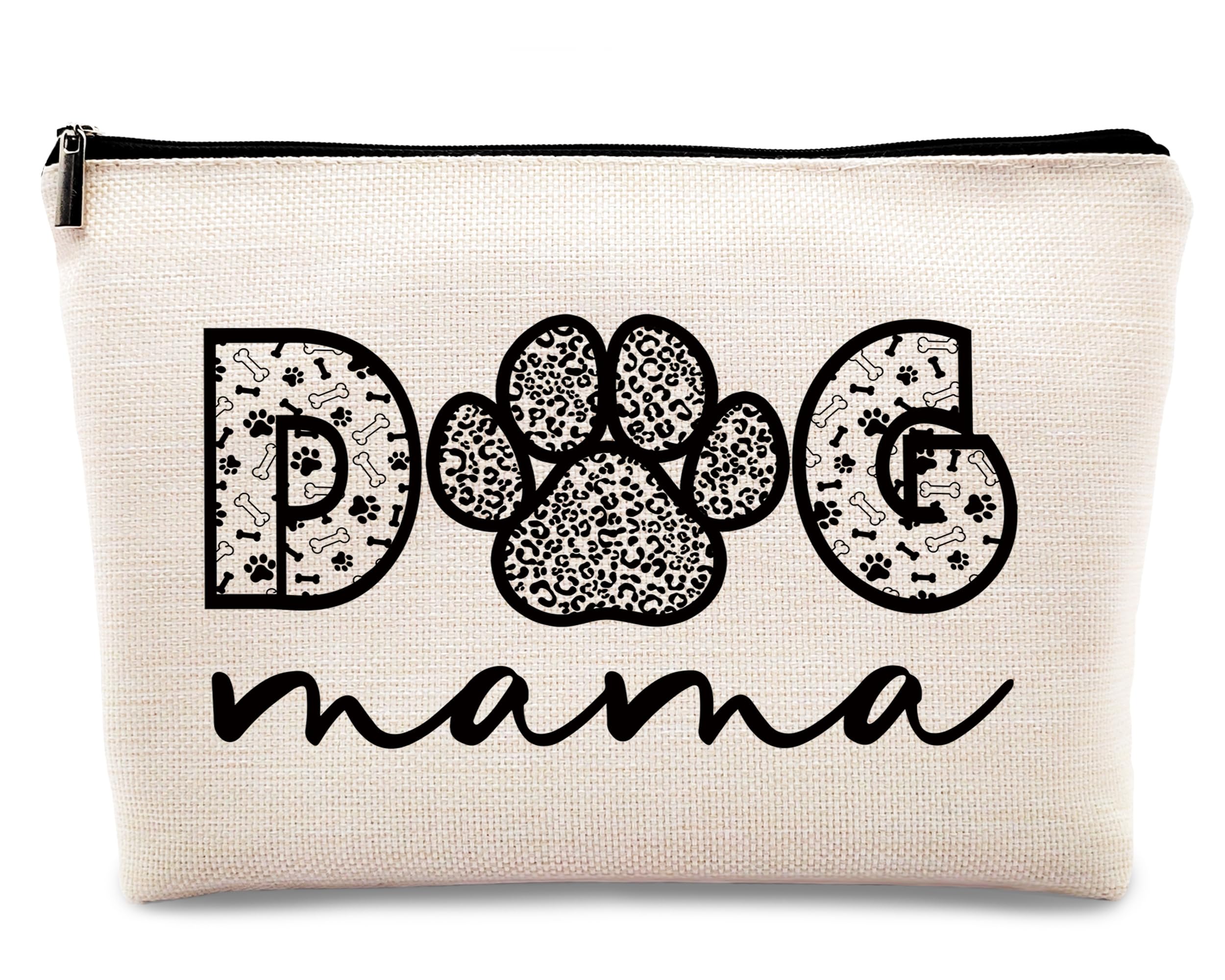 Dog Mom Linen Makeup Bag — Zip Travel Pouch