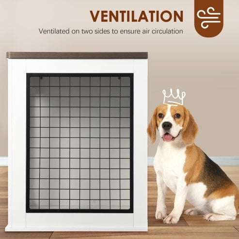 Wooden Furniture-Style Dog Crate — Double Door with Side Cabinet