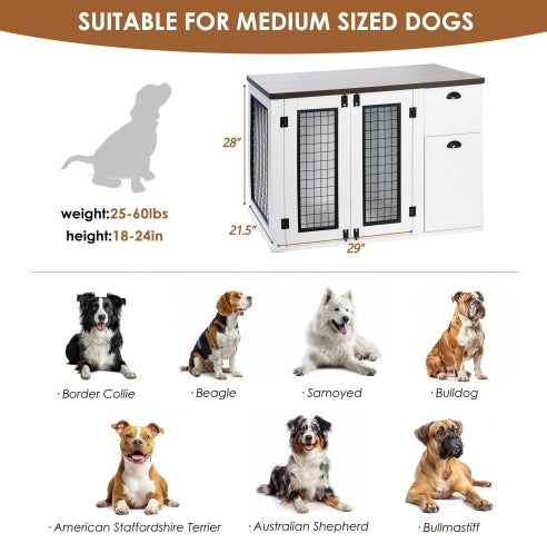 Wooden Furniture-Style Dog Crate — Double Door with Side Cabinet