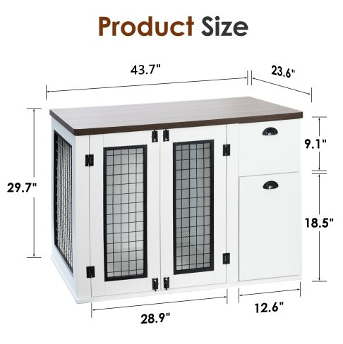 Wooden Furniture-Style Dog Crate — Double Door with Side Cabinet