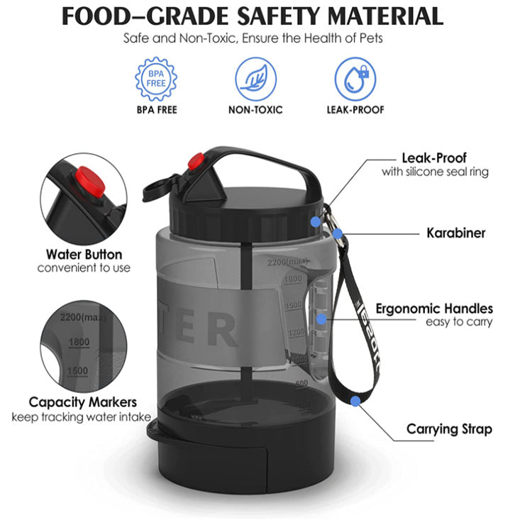 2.2 L Dog Water Bottle — Large-Capacity Travel Hydration Jug