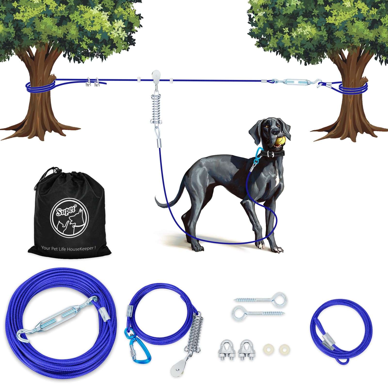 Dog Run Zip Line & Tie-Out Cable — Up to 250 lb