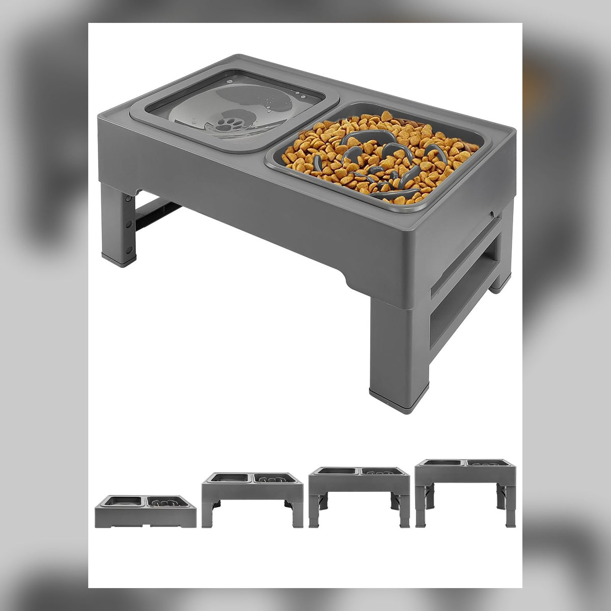 Elevated slow feeder dog bowls with four adjustable heights