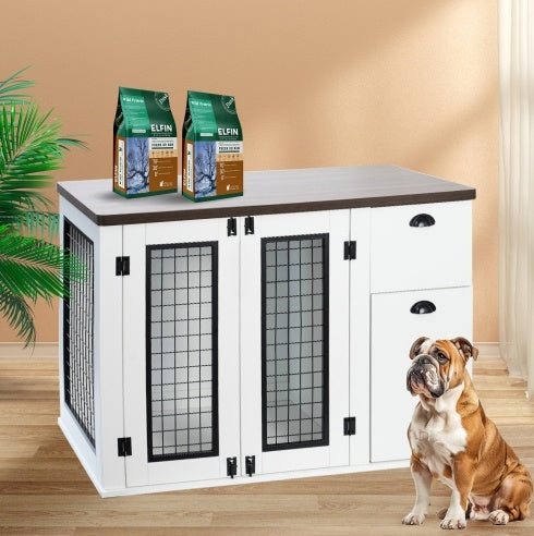 Wooden Furniture-Style Dog Crate — Double Door with Side Cabinet