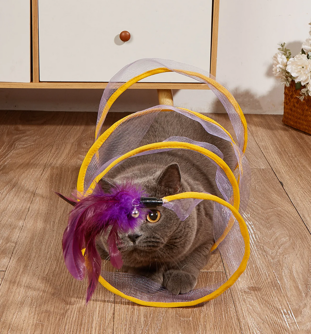 Interactive Cat Tunnel with Feather Toy — Collapsible Play Tube