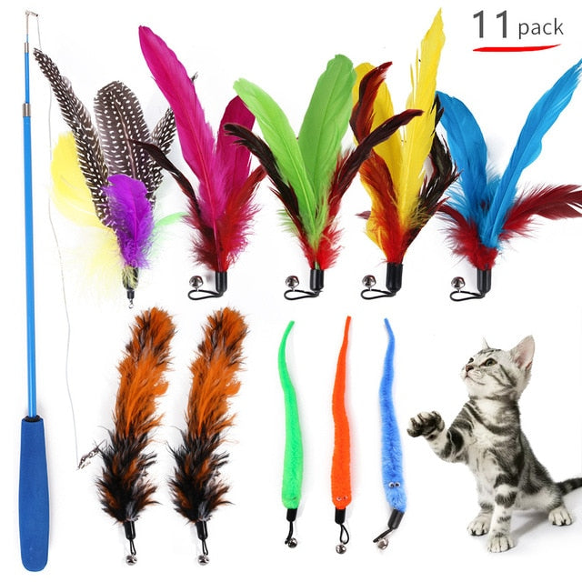 Retractable Cat Feather Teaser — Extendable Wand for Indoor Cats
