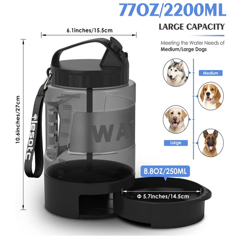 2.2 L Dog Water Bottle — Large-Capacity Travel Hydration Jug