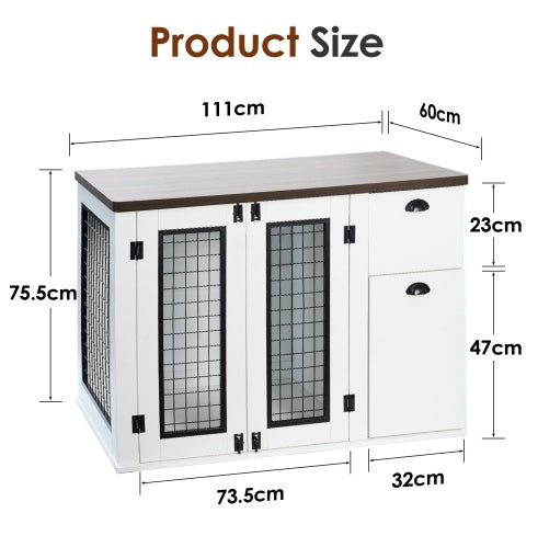 Wooden Furniture-Style Dog Crate — Double Door with Side Cabinet