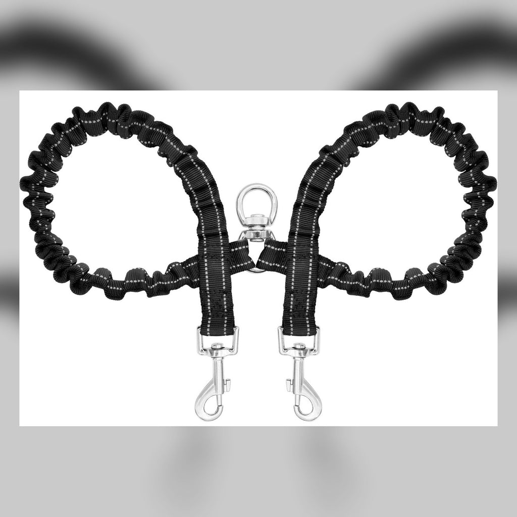 Reflective no-tangle double dog leash for two dogs