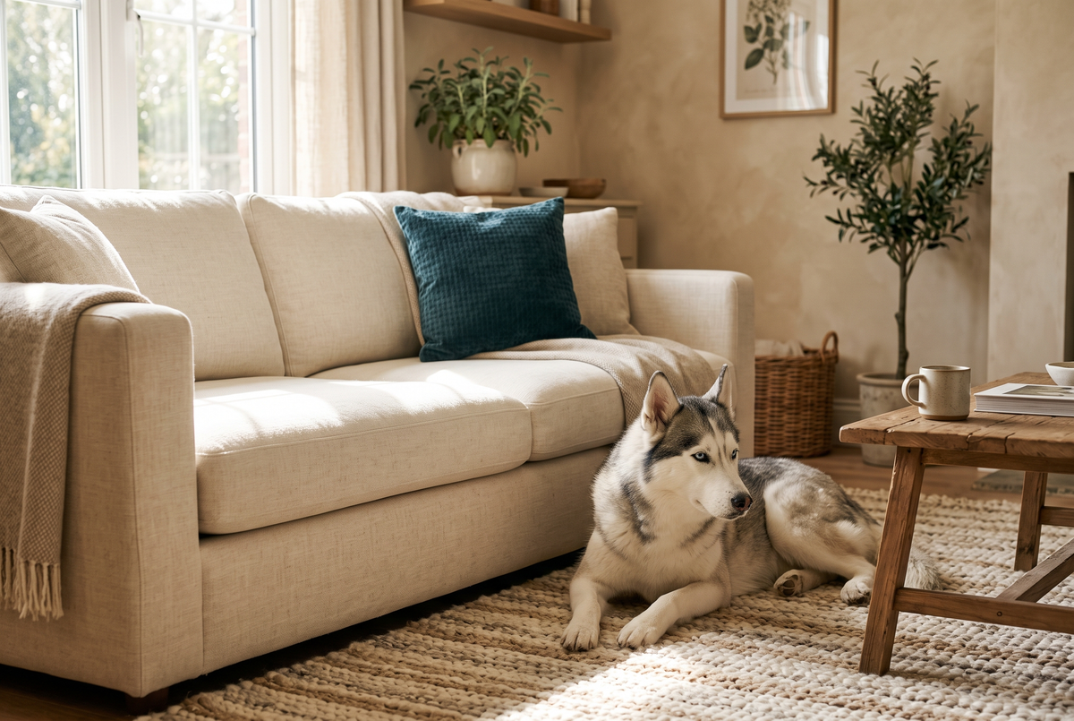 Love the dog. Not the fur on the sofa.