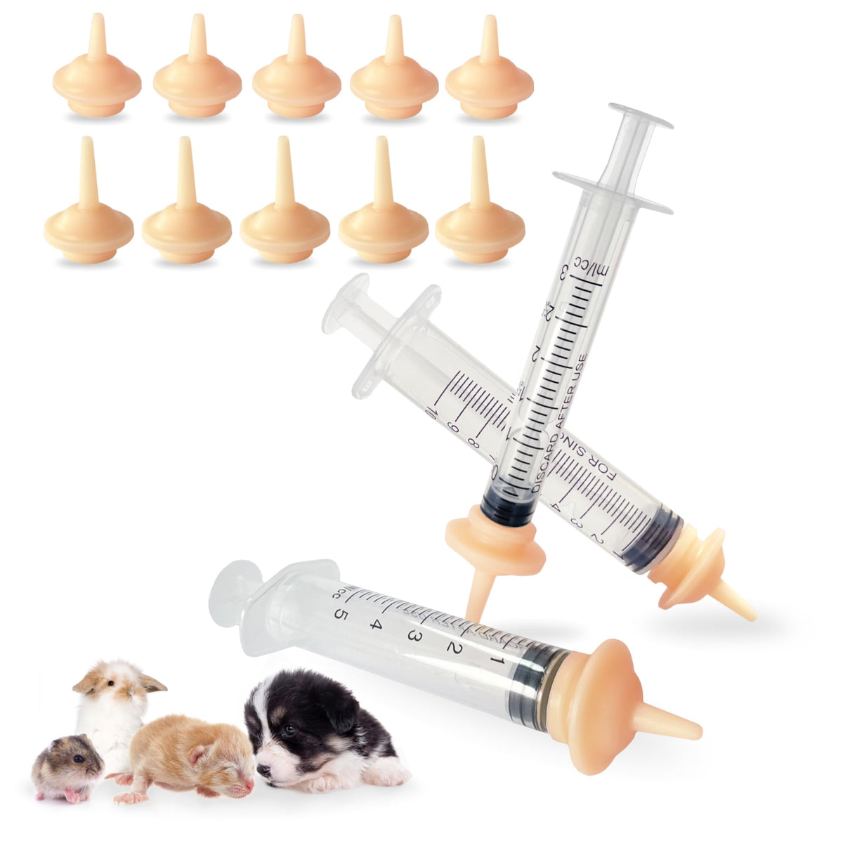Silicone Feeding Nipples for Newborn Pets — 10-Pack, 3 Sizes