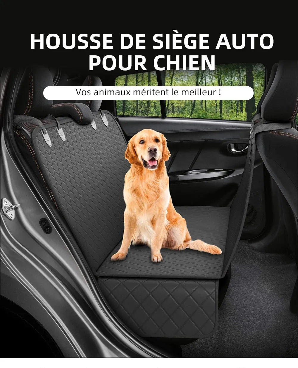 Dog Car Seat Cover — Waterproof Hammock with Mesh Window & Pocket