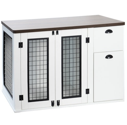 Wooden Furniture-Style Dog Crate — Double Door with Side Cabinet