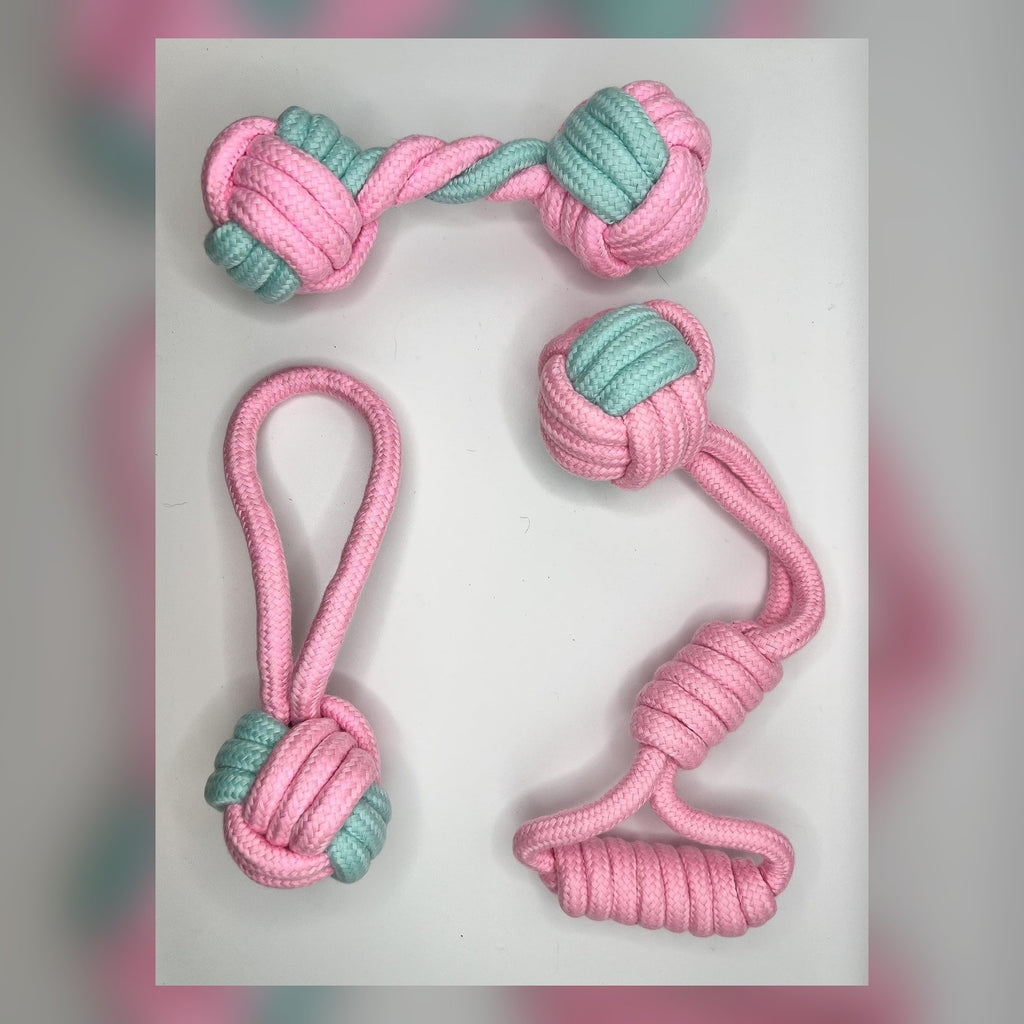 Pink dog rope toy set multi pack