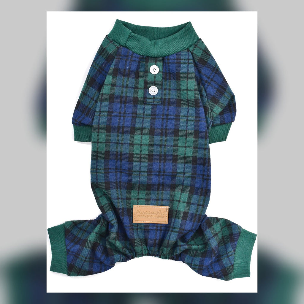 Green plaid dog pyjamas stretch onesie